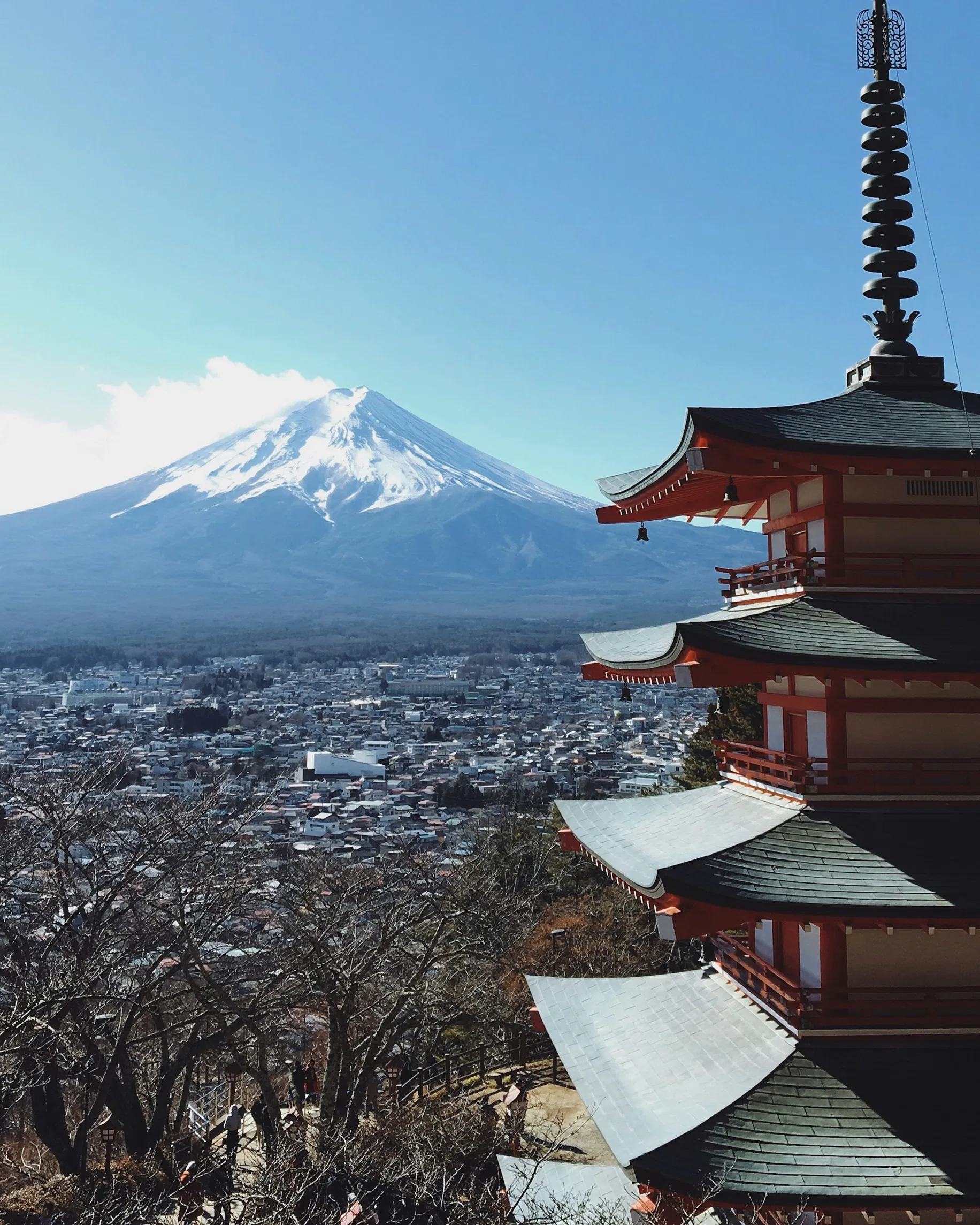 Chureito Pagoda and Mount Fuji at sunrise in Japan